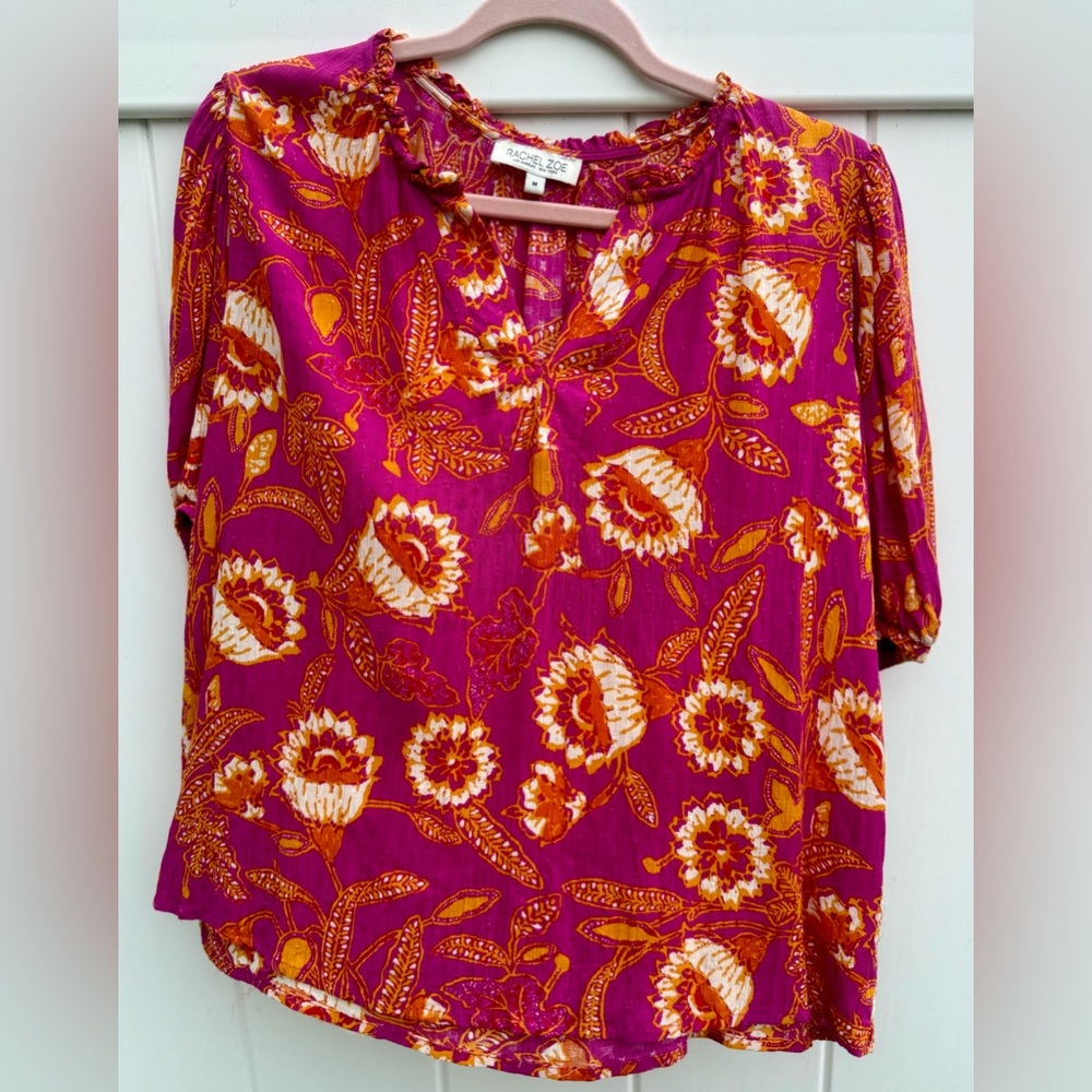 Rachel Zoe Pink And Orange Floral Short Sleeve Blouse.  Size Medium.  NWOT.